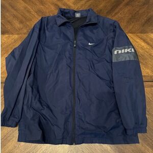 Nike Windbreaker Jacket Full Zip Pullover Navy Blue Spell‎ Out |W1